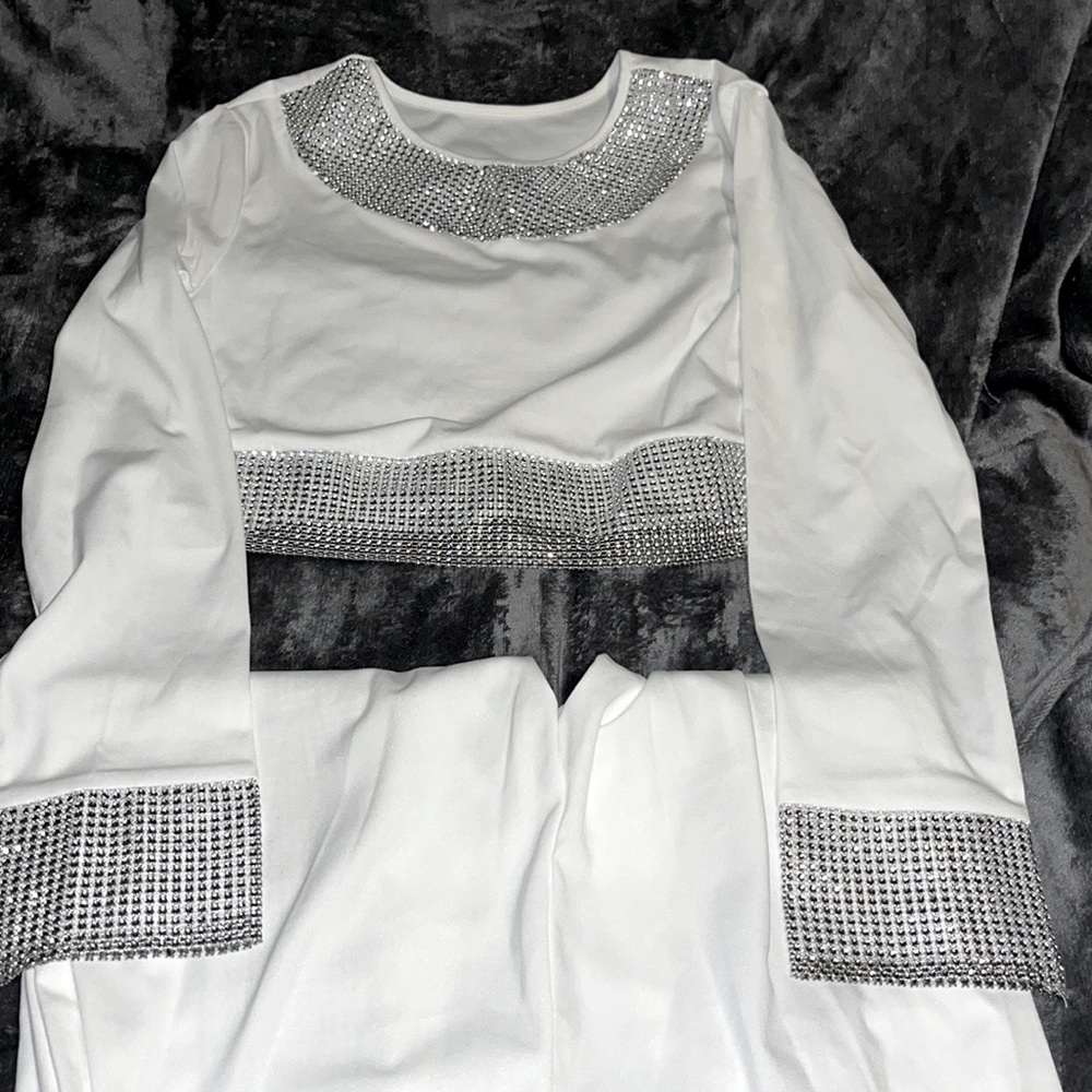 Two piece white and diamond pants set